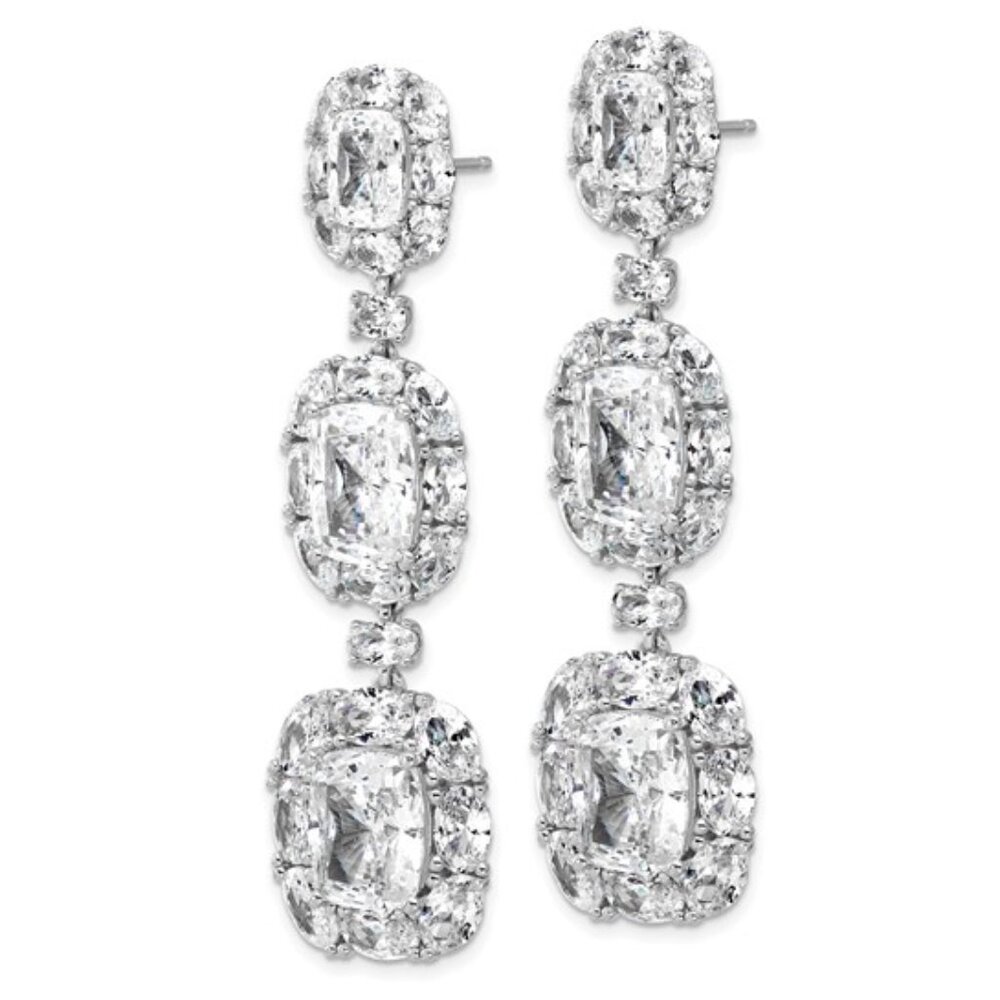 Showstopper Sterling Silver Cushion Cubic Zirconia Dangle Post Earrings
